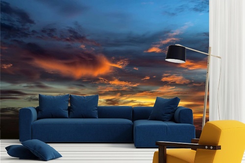 Vlies Fototapete - Bewölkter Sonnenuntergang 375 x 250 cm